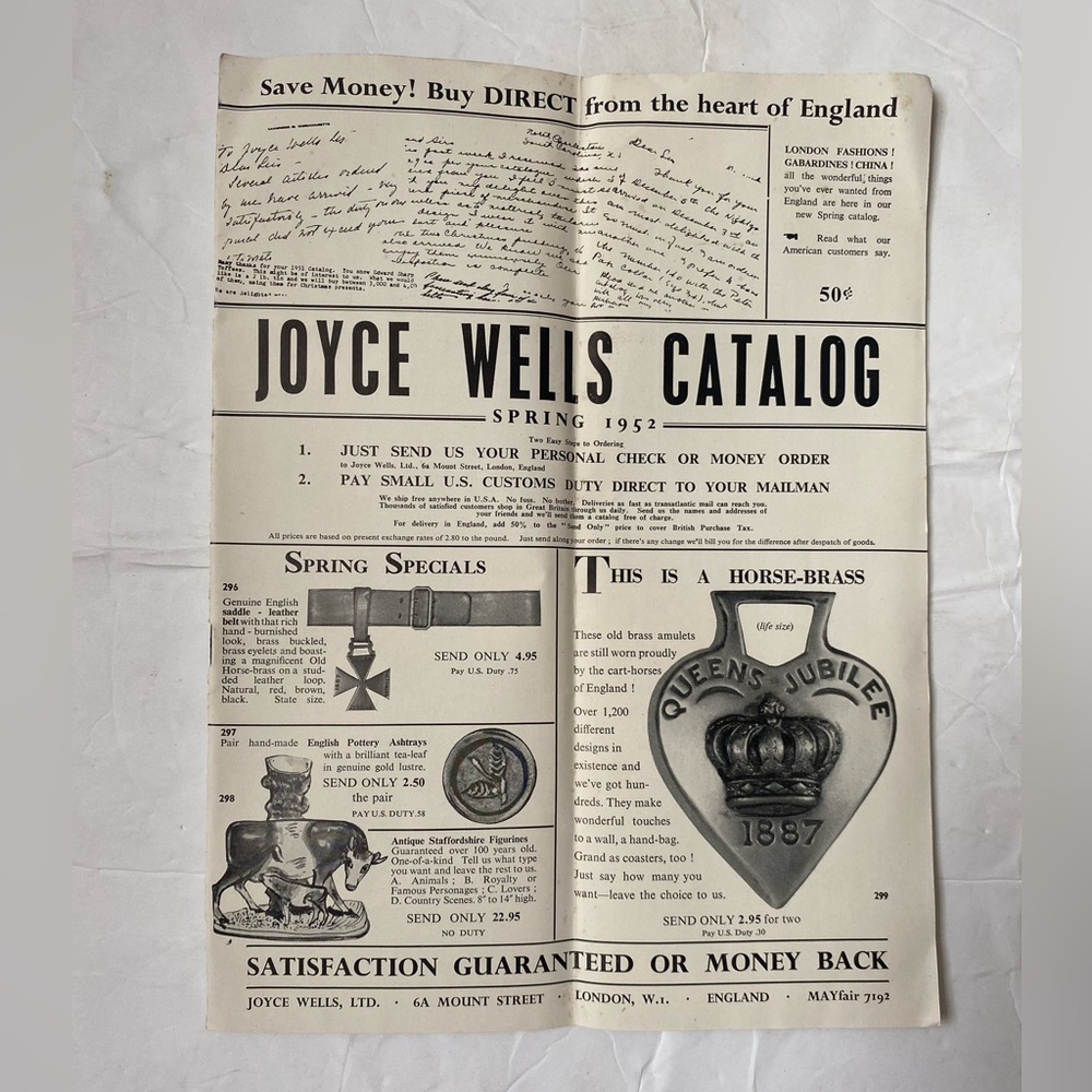 JOICE WELLS CATALOG Vintage Advertising Catalog/Brochure Spring 1952